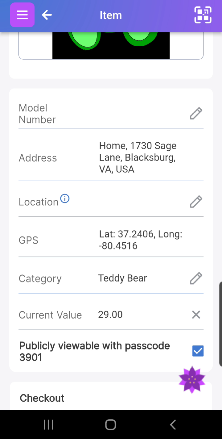 Passcode checked on Item Page with password on display. It shows