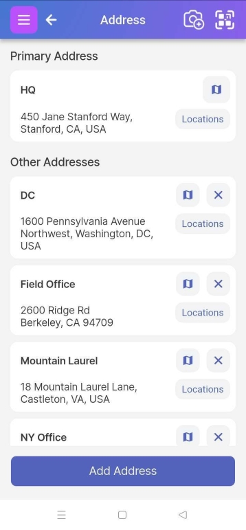 Image of the address management page with more than one address