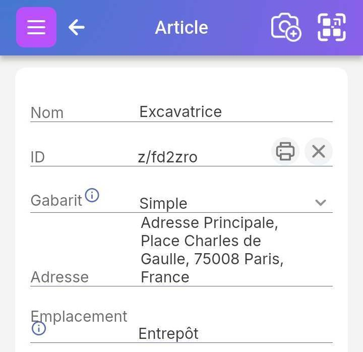 Champ ID affichant différents types de champs, y compris des codes QR et des codes-barres propriétaires
