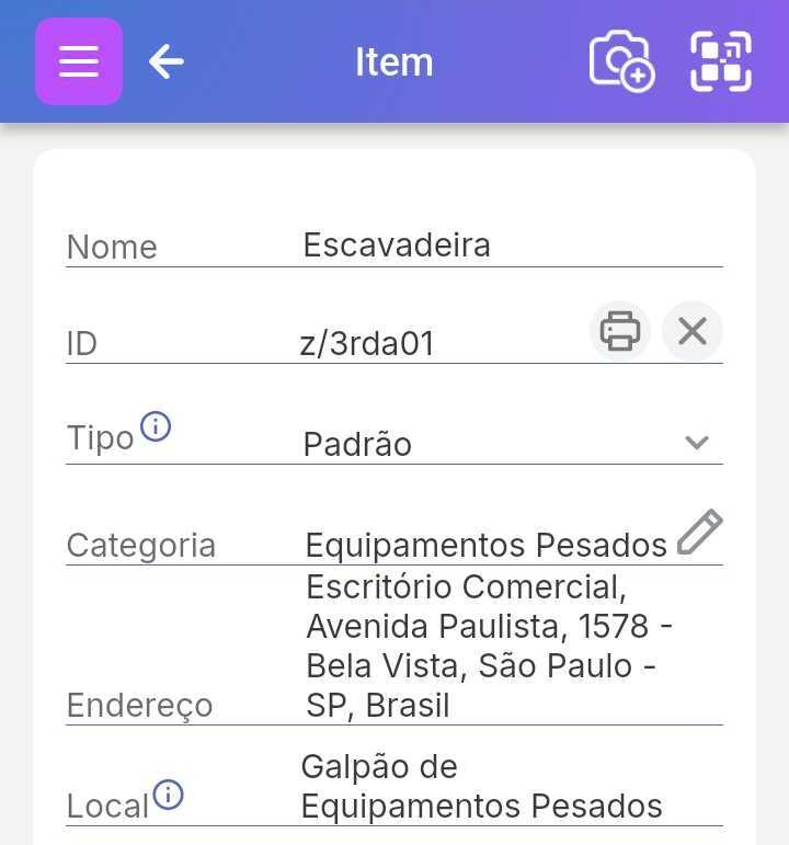 Campo de ID mostrando diferentes tipos de campos, incluindo códigos QR proprietários e códigos de barras.