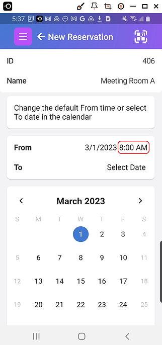 Image of reservation calendar