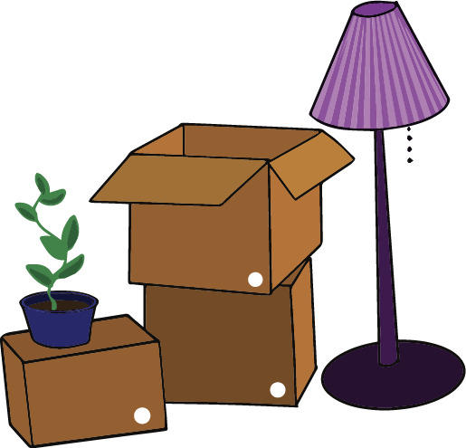 Illustration of boxes with Scanlily QR stickers on them