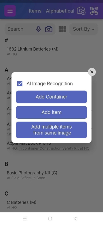 Image showing options to Add Ai Items