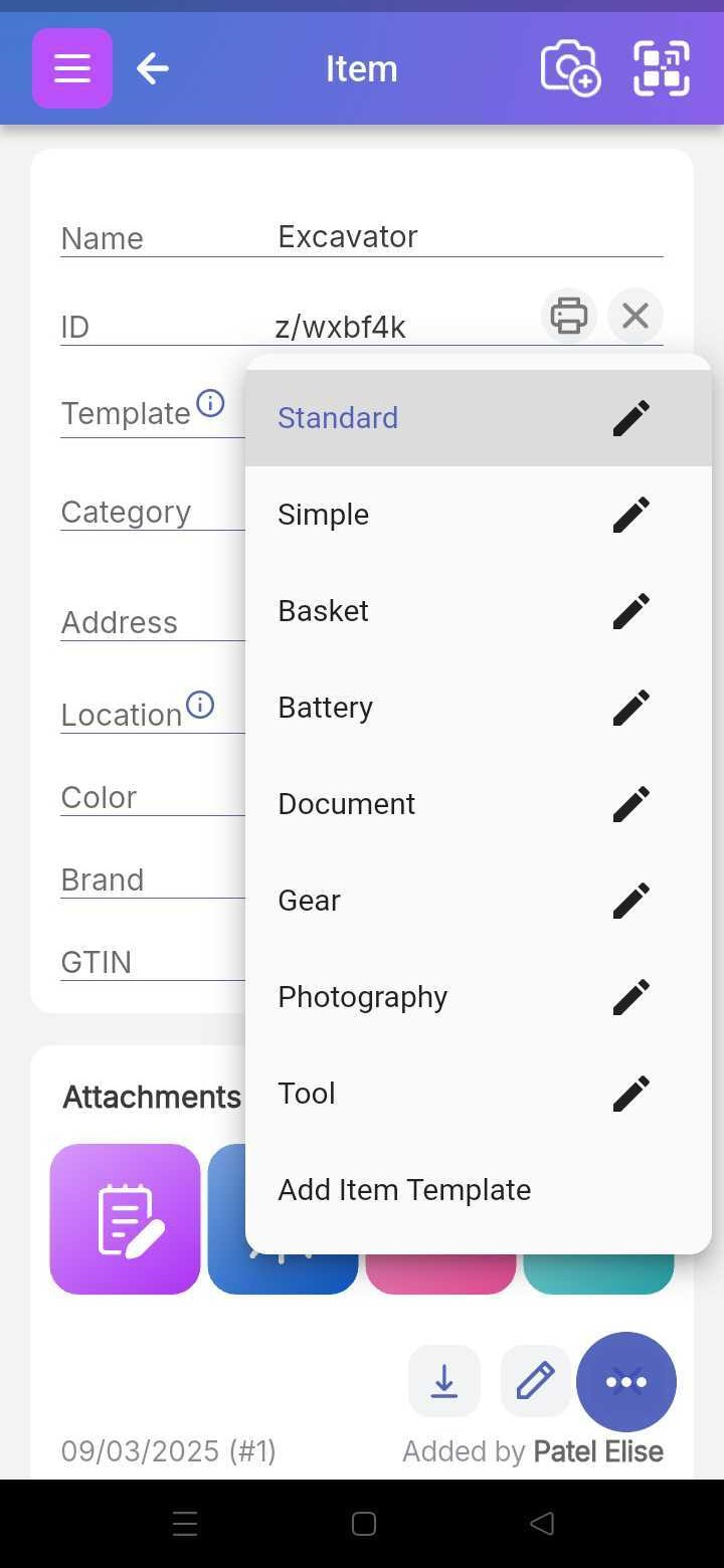 Image of Item Page with Templates opened with updated floating icon