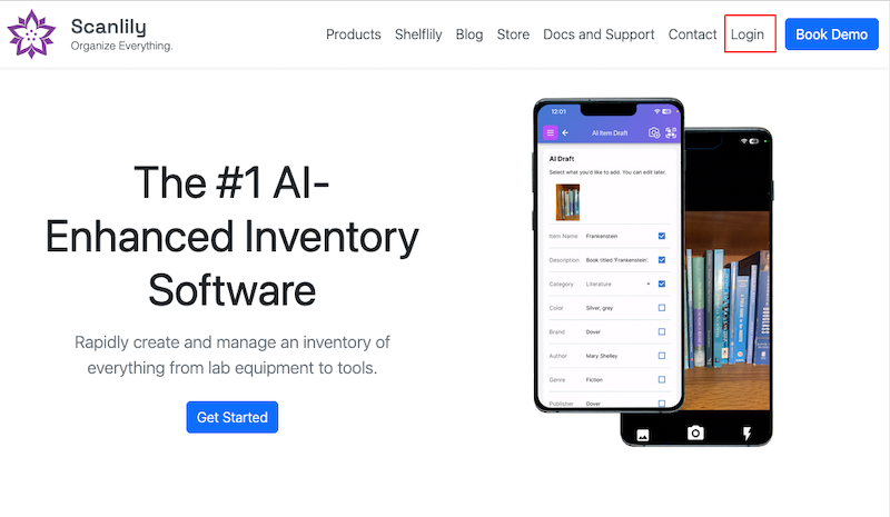 Scanlily website with Login button highlighted