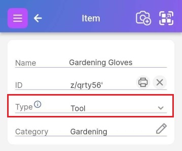 Image showing Type field with dropdown arrow