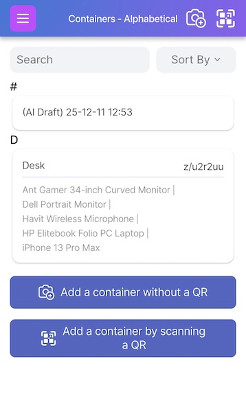 Botões inferiores Adicionar contêiner