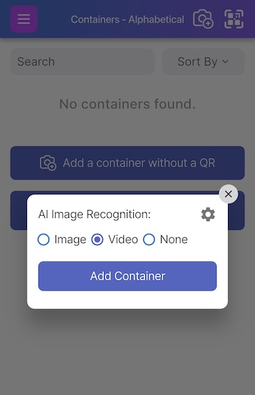 Add container popup