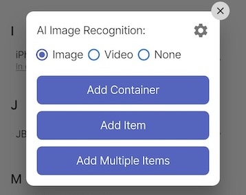 Popup de Opções de Reconhecimento de Imagem AI