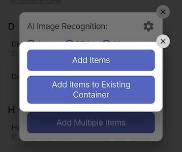 Popup do Submenu Adicionar Itens