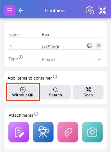 Add items without QR button