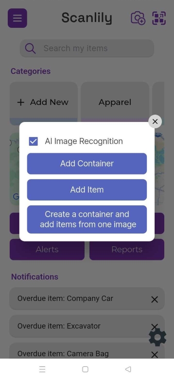 Image showing the AI recognition checkbox and Add Item option for automatic draft generation, with option to uncheck and add item manually