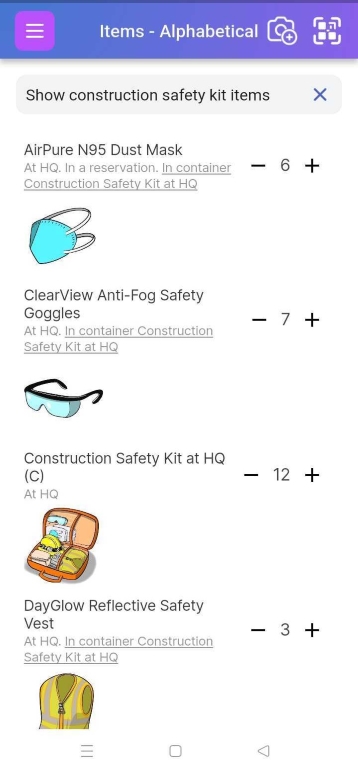 Image showing AI search in action, with a typed question in the search bar and suggested items appearing based on inventory