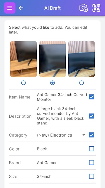 AI Video Draft screen