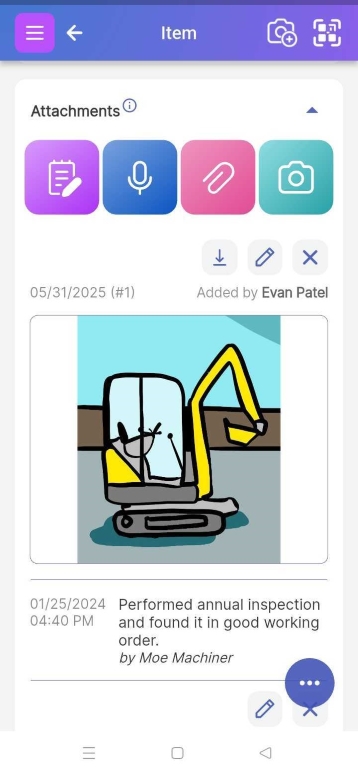 Attachments area showing notes, documents, and photos options