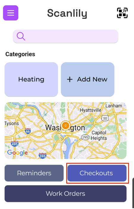 Image of the dashboard with Checkouts highlighted