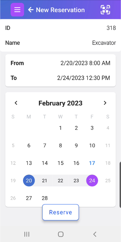 Selected time with Reserve button