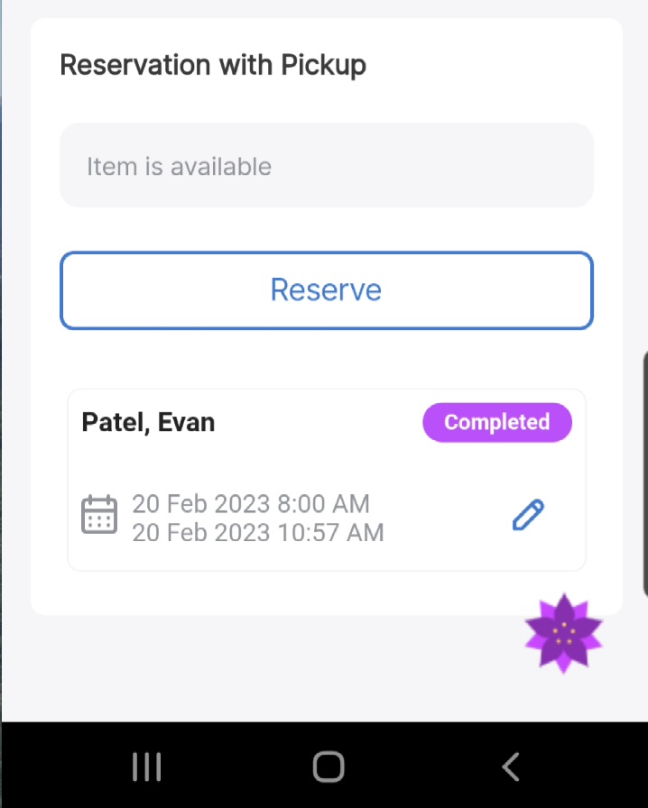 Image of Item Page with a booking displayed