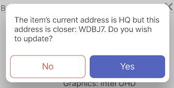 Popup asking if user wants to update item's address to closer location