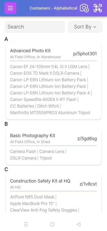 Image of Container page with many items included