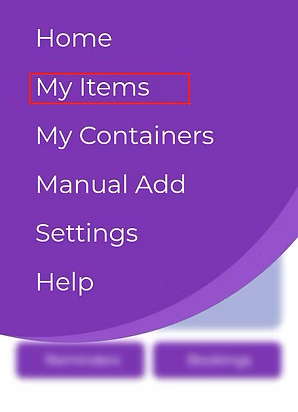 Scanlily app menu opened with "My Items" selected