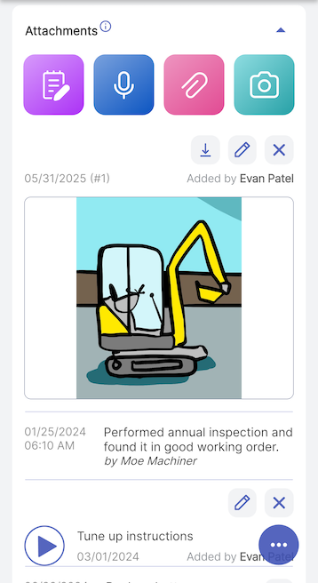 Example of an Attachments section showing multiple attachment types