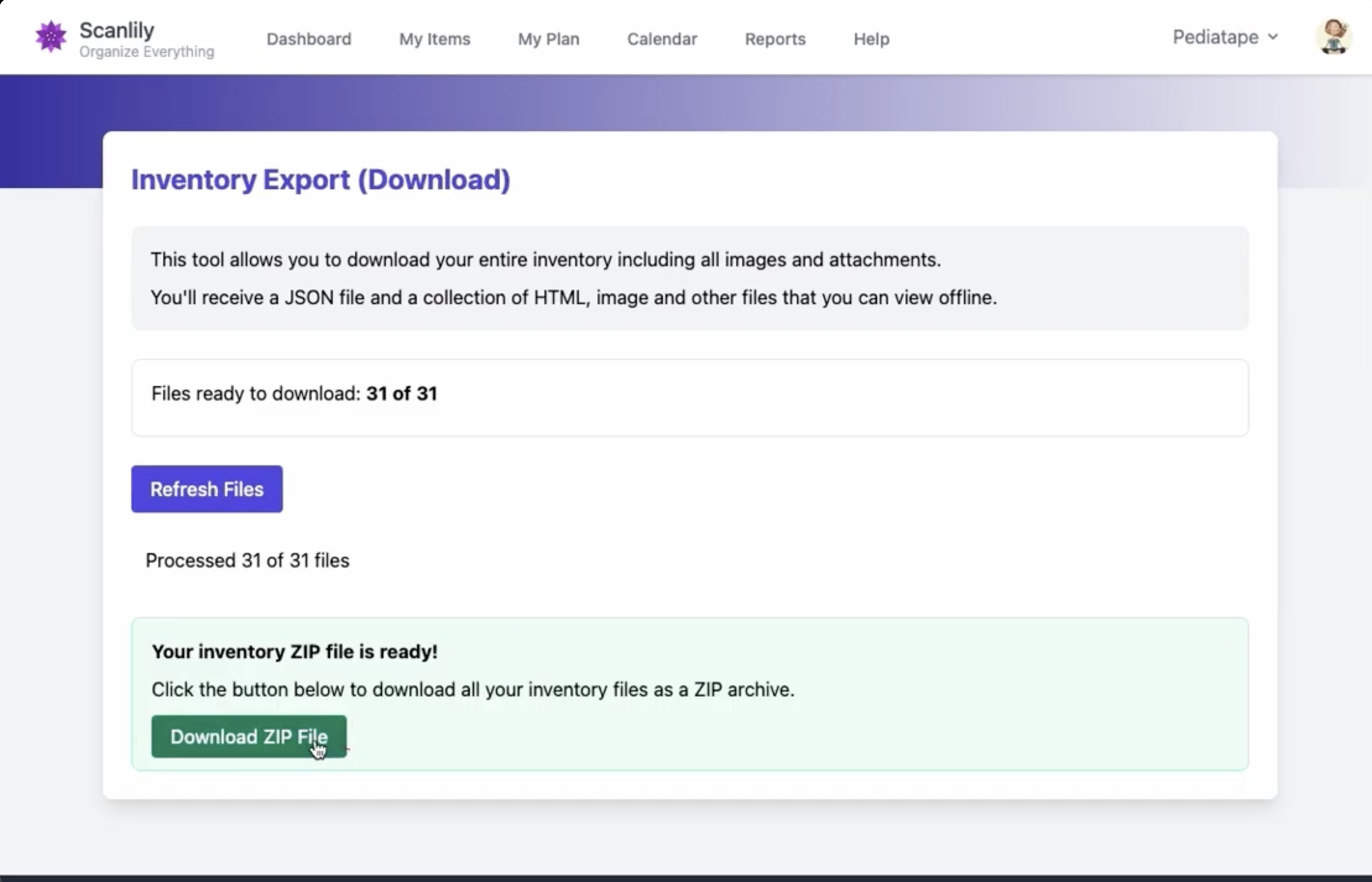 Inventory Export feature