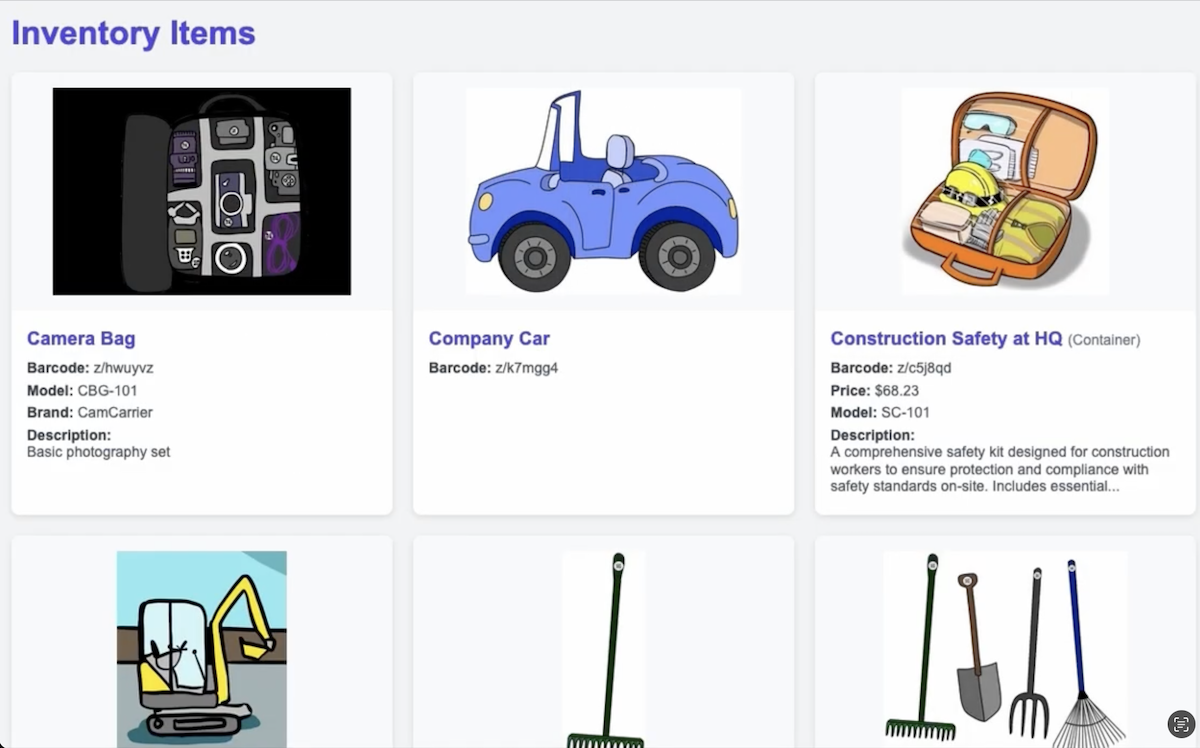 HTML Inventory Browse page showing items with images