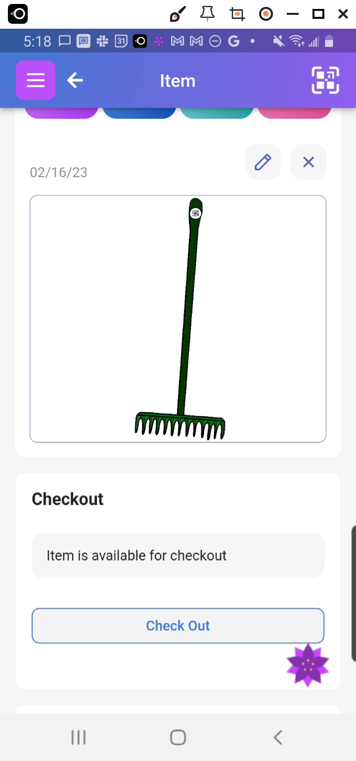 Image of garden rake with Check Out button below