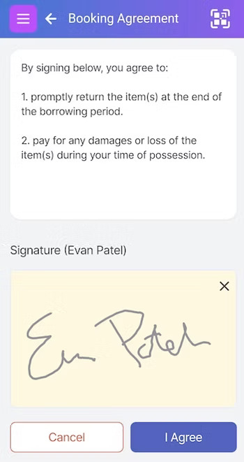 Optional Booking Agreement with Signature