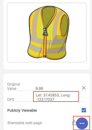 Image of the item page with GPS field highlighted