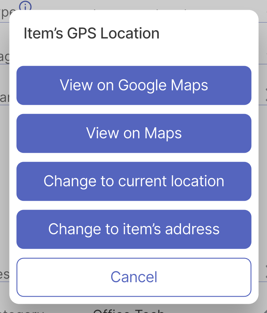 Image of popup that appears if the user clicks on GPS field or menu option