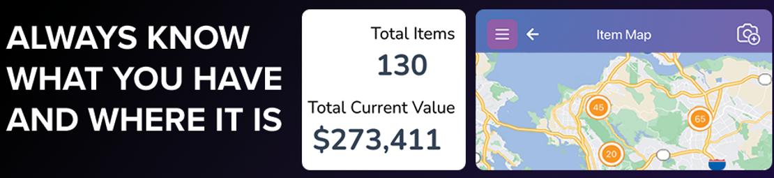 A screenshot of the Scanlily App shows the locations of 130 items and their total value
