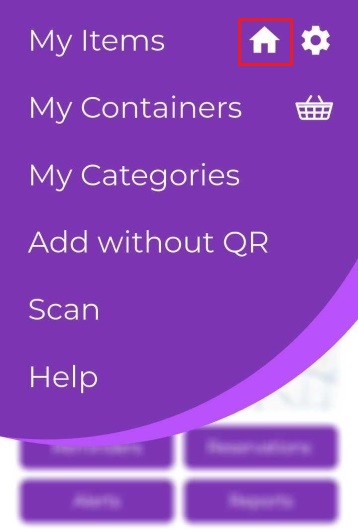 Image of the main menu with Home button highlighted