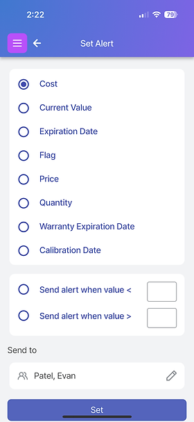 Alert Selection Page