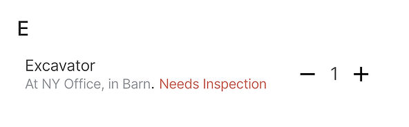 Excavator flagged as "Needs Inspection."