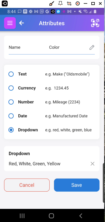Image of Edit Custom Attribute page. The name