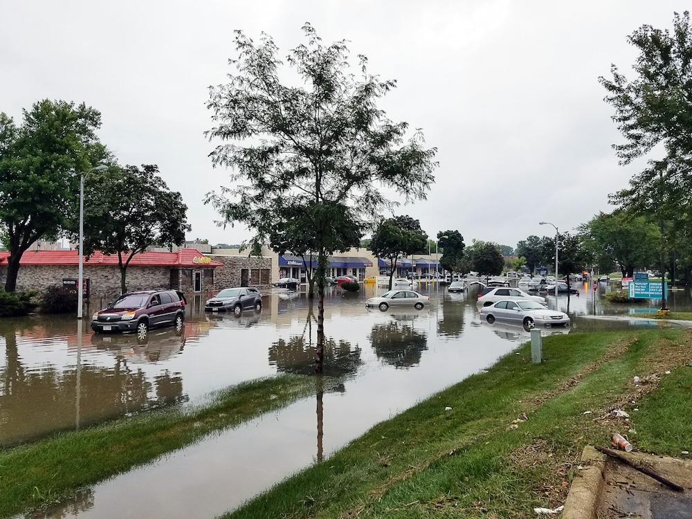 Cars on a flooded street