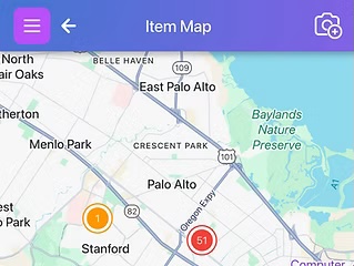 Scanlily map on mobile showing location of items
