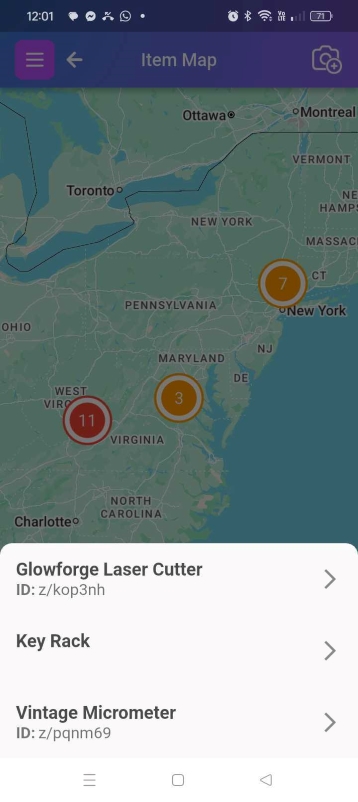Image of map detail with a few items
