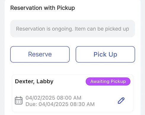 A screenshot of Scanlily's equipment reservation system