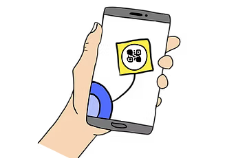Illustration of Scanlily mobile app being used to scan a Scanlily QR sticker