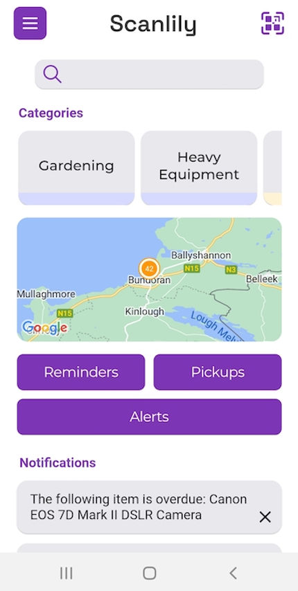 The Scanlily dashboard with Scan button at top right