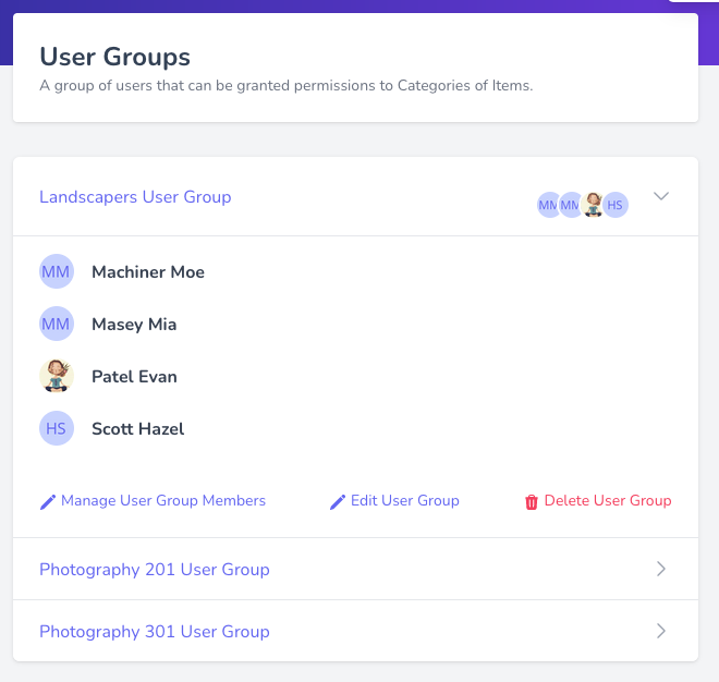User Group Member Management Page