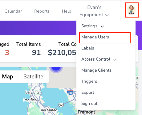 Screenshot of user website with right image clicked and pulldown on display