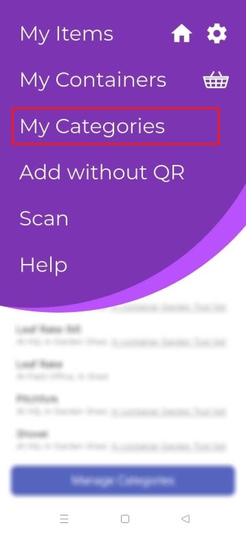 Image of menu opened with My Categories showing