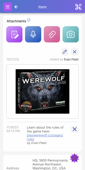 Hyperlink shown for note