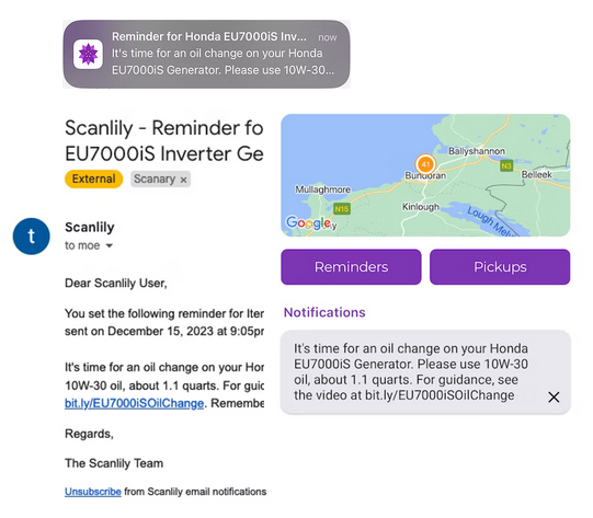 Montage of screens showing an item reservation and the resulting notifications