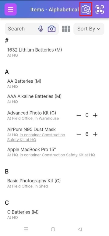 Image showing highlighted camera plus button
