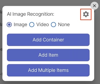 Add-item popup with settings gear